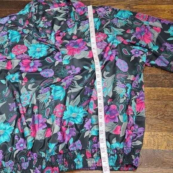Vintage 80s 90s Black Pink Floral Shirt - Picture 12 of 14